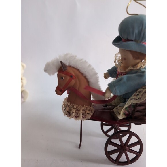 Vtg KURT ADLER Victorian Boy Wicker Horse Cart Porcelain Doll Christmas Ornament - Picture 3 of 5
